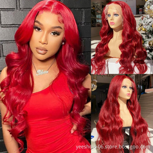 wholesale price Color Red Body Wave Brazilian Human Hair Wigs Pre Plucked 13x4 Lace Front Wig For Women Remy Lace Front Wigs